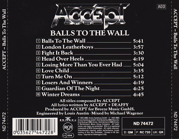 Accept – Balls To The Wall CD