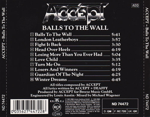 Accept – Balls To The Wall CD